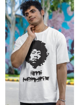 Fuddy Moda Oversize Jimi Hendrix Yazılı T-Shirt, Unisex Rock-Metal Müzik Baskılı Tişört