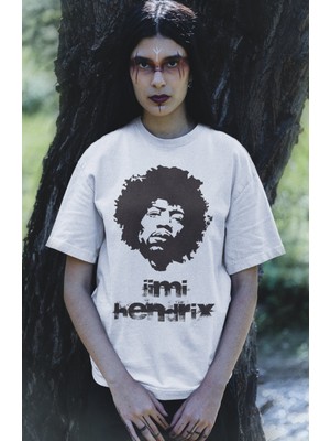 Fuddy Moda Oversize Jimi Hendrix Yazılı T-Shirt, Unisex Rock-Metal Müzik Baskılı Tişört