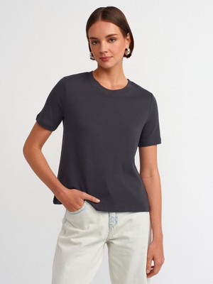 Dilvin 31142 Bisiklet Yaka Pamuklu T-Shirt-Antrasit