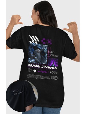 Fuddy Moda Oversize Jin-Woo Solo Leveling Anime Sırt Baskılı Unisex T-Shirt FT1SS101446