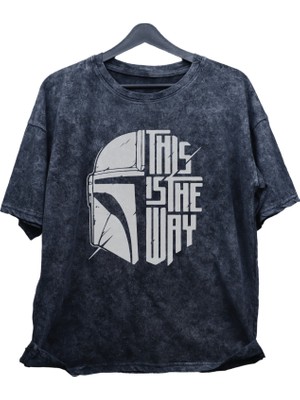 Fuddy Moda Oversize This Is The Way Baskılı Yıkamalı T-Shirt, Unisex Mandalorian Baskılı Eskitme Tişört
