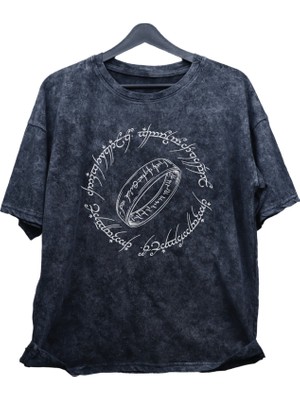 Fuddy Moda Oversize Lord Od Rings Baskılı Yıkamalı T-Shirt, Unisex Yüzüklerin Efendisi Baskılı Vintage Tişört