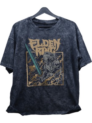 Fuddy Moda Unisex Elden Ring Baskılı Yıkamalı T-Shirt, Oversize Video Oyunu Baskılı Retro Tişört