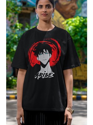 Fuddy Moda Oversize Arise Anime Baskılı T-Shirt, Unisex Solo Leveling Baskılı Tişört