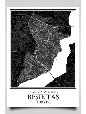 Hari Tasarım Beşiktaş Şehir Haritası Çerçevesiz Poster-Harita Sanatı, Map Art Design