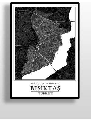 Hari Tasarım Beşiktaş Şehir Haritası Çerçevesiz Poster-Harita Sanatı, Map Art Design