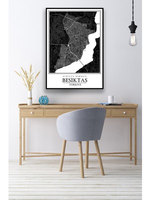 Hari Tasarım Beşiktaş Şehir Haritası Çerçevesiz Poster-Harita Sanatı, Map Art Design