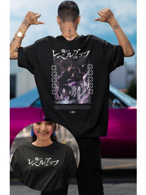 Fuddy Moda Oversize Sung Jin-Woo Sırt Baskılı T-Shirt, Unisex Solo Leveling Baskılı Tişört