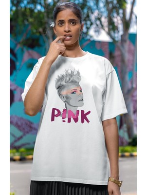 Fuddy Moda Unisex Pink Face Baskılı T-Shirt, Oversize Müzik Temalı Tişört
