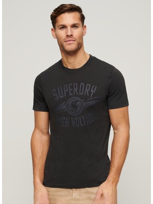 Superdry Bisiklet Yaka Baskılı Antrasit Erkek T-Shirt M1011918AAFB_RETRO Rocker Graphıc T