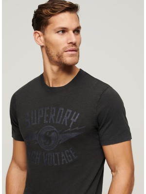 Superdry Bisiklet Yaka Baskılı Antrasit Erkek T-Shirt M1011918AAFB_RETRO Rocker Graphıc T