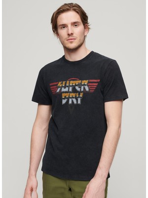 Superdry Bisiklet Yaka Baskılı Siyah Erkek T-Shirt M1011981AAFB_ROCK Graphıc Band Tee