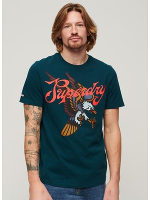 Superdry Bisiklet Yaka Baskılı Koyu Yeşil Erkek T-Shirt M1011978A1WW_TATTOO Scrıpt T Shırt