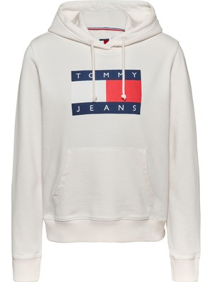 Tommy Jeans Baskılı Beyaz Kadın Sweatshırt Tjw Reg Tommy Flag Hoodıe Ext