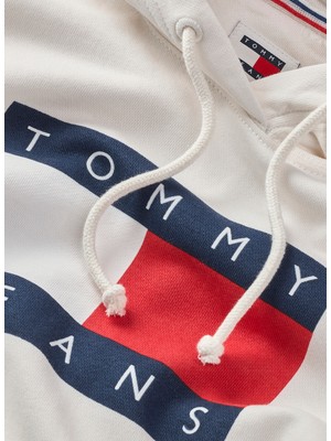 Tommy Jeans Baskılı Beyaz Kadın Sweatshırt Tjw Reg Tommy Flag Hoodıe Ext