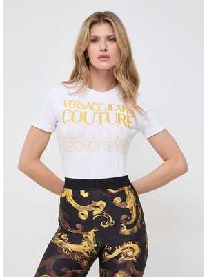 Versace Jeans Couture Yuvarlak Yaka Baskılı Siyah Kadın T-Shirt 76HAHC00