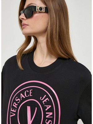 Versace Jeans Couture Yuvarlak Yaka Baskılı Siyah Kadın T-Shirt 76HAHG05