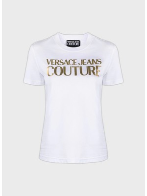 Versace Jeans Couture Yuvarlak Yaka Baskılı Beyaz Kadın T-Shirt 76HAHT04