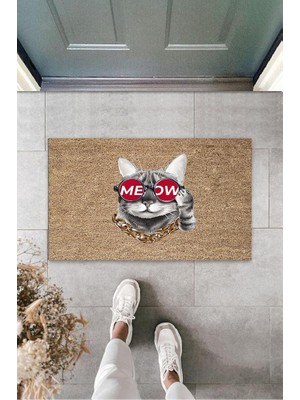 BD Digital Dijital Baskı Kahverbdmrktgi Gözlüklü Kedi Kapı Paspası K-3158