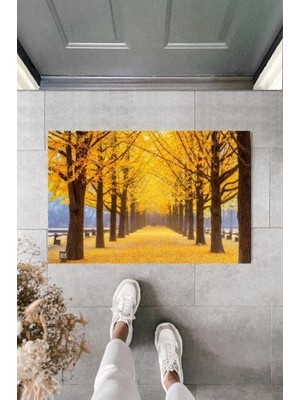 BD Digital Dekoratif Dijital Dökülbdmrkt Yapraklar Sarı Kapı Paspası Dış Mekan Paspas K-2118