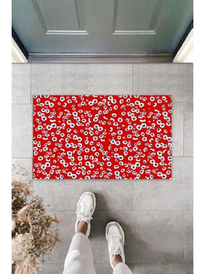 BD Digital Dijital Küçük Çiçekler Kırmızı Kapı Paspası Dış Mekan Paspas K-3103