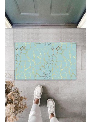 BD Digital Dijital Baskı Turkuaz-Gold Ebruli Kapı Paspası K-3079