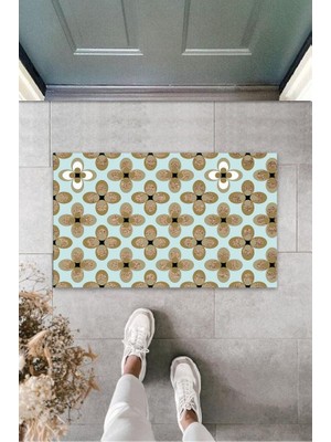 BD Digital Turkuaz Kapı Önü Paspası Çiçek Desbdmrkt  K-3259