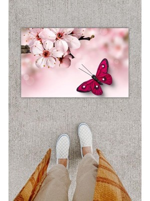 BD Digital Dijital Baskı Dekoratif Kelebek Pembe Kapı Önü Paspası K-1232