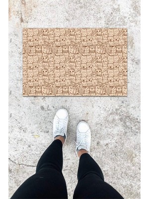 BD Digital Dijital Baskı Bej Kedili Desbdmrkt Kapı Önü Paspası K-1024