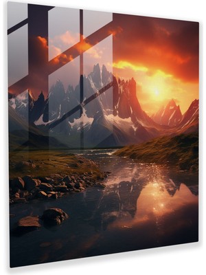 Painted Anarchy Dünyanın En Güzel Manzaraları - Görkemli Dağ Gün Batımı Cam Baskı - Dünyanın En Güzel Manzaraları, Gün Batımı, Cam Baskı, Ev Dekorasyonu, 30X30