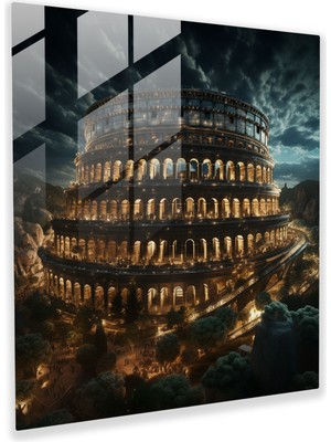 Painted Anarchy Dijital Dreamscape Cam Baskı - Roma Kolezyum Gece Lambası Cam Duvar Sanatı, 30X30