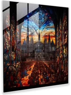 Painted Anarchy Süslü Vitray Baskı - Orta Çağ Katedrali Sanat Eseri - Ev Dekorasyonu - Cam Duvar Dekorasyonu - Cam Sanatı - Modern Sanat Eseri, 30X30