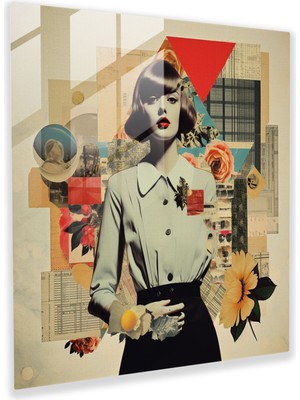 Painted Anarchy Fusion Glass Print: Modern Dijital Kolaj - Vintage Fotoğrafların ve Soyut Öğelerin Eklektik Karışımı - Ev Dekorasyonu, Cam Duvar Sanatı, Duvar Dekoru, Modern Sanat Eseri, 30X30