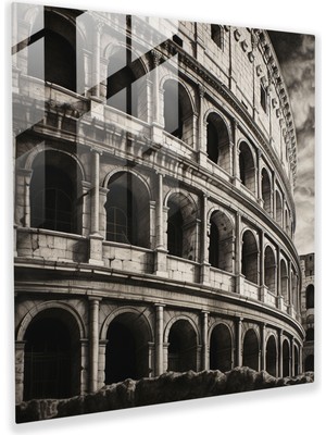 Painted Anarchy Majestic Marvel Cam Baskı - Roman Colosseum Kömür Çizim Cam Duvar Sanatı, 30X30