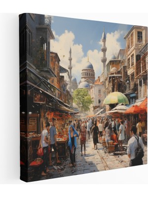 Painted Anarchy Hareketli Istanbul Sokak Sahnesi Çağdaş Kanvas Tablo, 30X30
