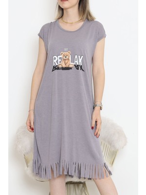 Zbteks Desenli Püsküllü Viskon Penye Günlük Elbise