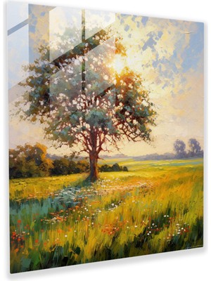 Painted Anarchy Güneşli Çayır Hayat Ağacı Cam Baskı - Hayat Ağacı, Ev Dekorasyonu, Cam Duvar Sanatı, Duvar Dekorasyonu, 30X30