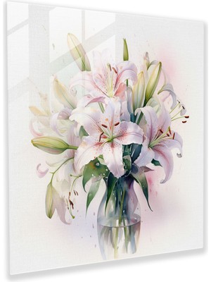 Painted Anarchy Fısıldayan Yapraklar Cam Baskı - Romantik Zambak Buketi Duvar Süslemesi, 30X30