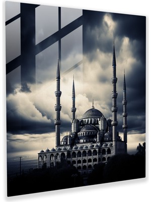 Painted Anarchy Ikonik Istanbul Silüetleri Cam Baskı: Monokrom Mimari Fotoğraf, Modern Duvar Sanatı Dekoru, 30X30