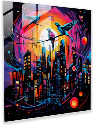 Painted Anarchy Elektrikli Pop Art Cam Baskı - Avian Neon Euphoria - Modern Sanat Eserleriyle Duvar Dekoru, 30X30