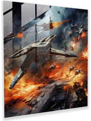 Painted Anarchy Hiperrealistik Tablonun Nefes Kesen Cam Baskısı - Şiddetli Uzay Savaşı - Şiddetli Çatışmada Kilitlenmiş X-Wings ve Tıe Savaşçıları - Cam Duvar Sanatı - Modern Sanat Eseri, 30X30