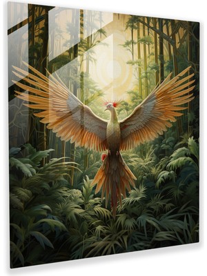 Painted Anarchy Phoenix Senfoni Cam Baskı - Gerçeküstü Phoenix Bambu Ormanı Cam Duvar Sanatı Ev Dekorasyonu, 30X30