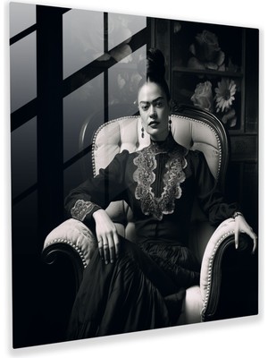 Painted Anarchy Frida Kahlo Cam Baskı - Frida Kahlo, Güç, Modern Sanat, Monokrom Fotoğraf, 30X30