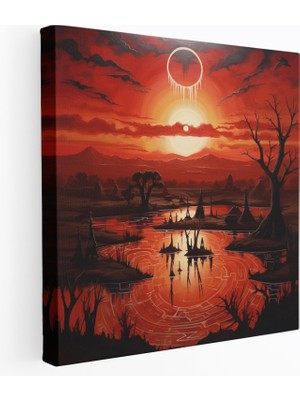 Painted Anarchy Kızıl Hint Duvar Tablosu - Kızıl Hint, Gün Batımı Sahnesi, Kanvas Tablo, Çarpıcı Kırmızı Tonlar, 30X30