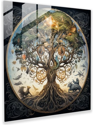Painted Anarchy Hayat Ağacı Cam Baskı - Illüstrasyon - Hayat Ağacı, Büyülü Yaratıklar, Hayat Ağacı, Duvar Süslemesi, 30X30