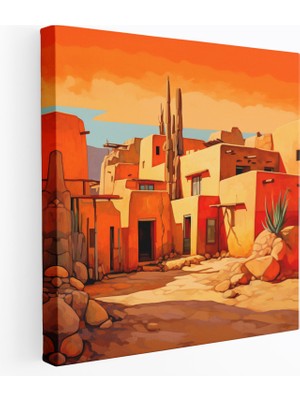 Painted Anarchy Güneybatı Duvar Dekorasyonu: Adobe Pueblo Köyü - Güneybatı, Duvar Sanatı, Çöl Manzarası, Adobe Pueblo Köyü, 30X30
