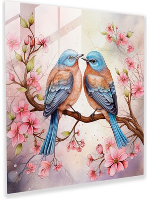 Painted Anarchy Romantik Muhabbet Kuşları Cam Baskı - Romantik, Duvar Dekorasyonu, Cam Sanatı, Muhabbet Kuşları, 30X30