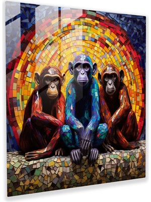 Painted Anarchy 3 Maymun Cam Mozaik Duvar Sanatı - 3 Maymun, Modern Sanat, Cam Sanatı, Renkli, 30X30