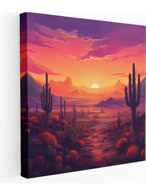 Painted Anarchy Gün Batımı Çöl Kanvas Tablo Baskı - Gün Batımı, Siluet Kaktüsler, Çöl, Gün Batımı, 30X30