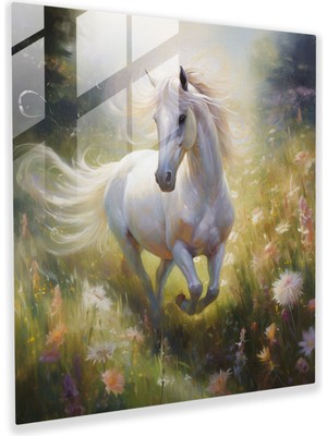 Painted Anarchy Yağlıboya Tablo Cam Baskı - Rüya Çayır Unicorn - Tek Boynuzlu At, Yağlıboya Tablo, Duvar Dekorasyonu, Çayır, 30X30